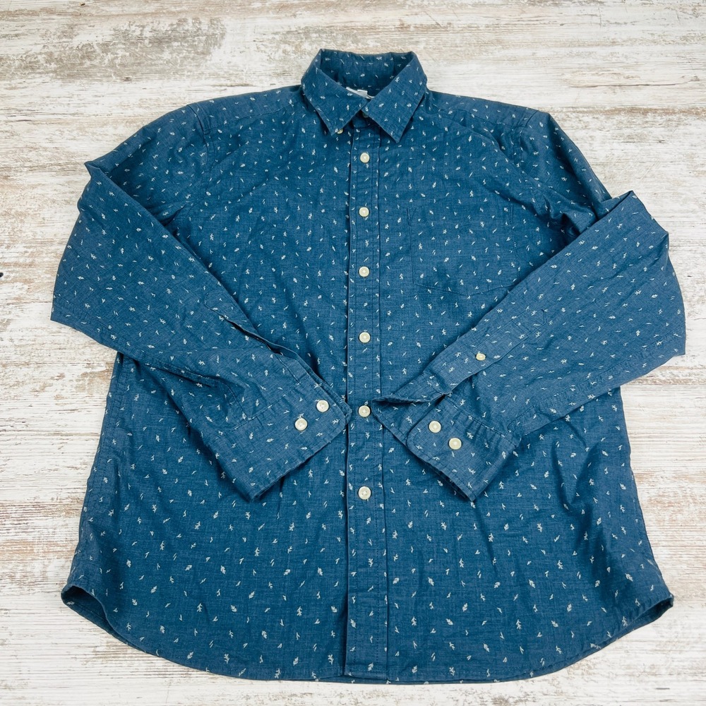 Sonoma Goods For Life Mens M Blue White Micro Floral Stretch Button Down Shirt